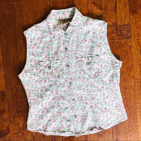 VINTAGE 90s Floral sleeveless top - Picture 5 of 11